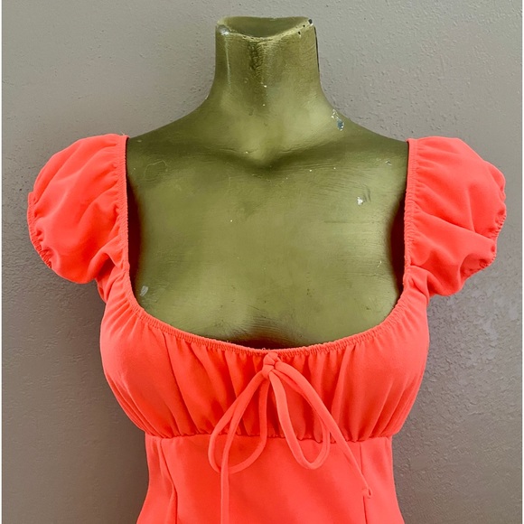 Sweet Neon Orange Babydoll Mini Dress Size Small As-Is - Picture 6 of 11